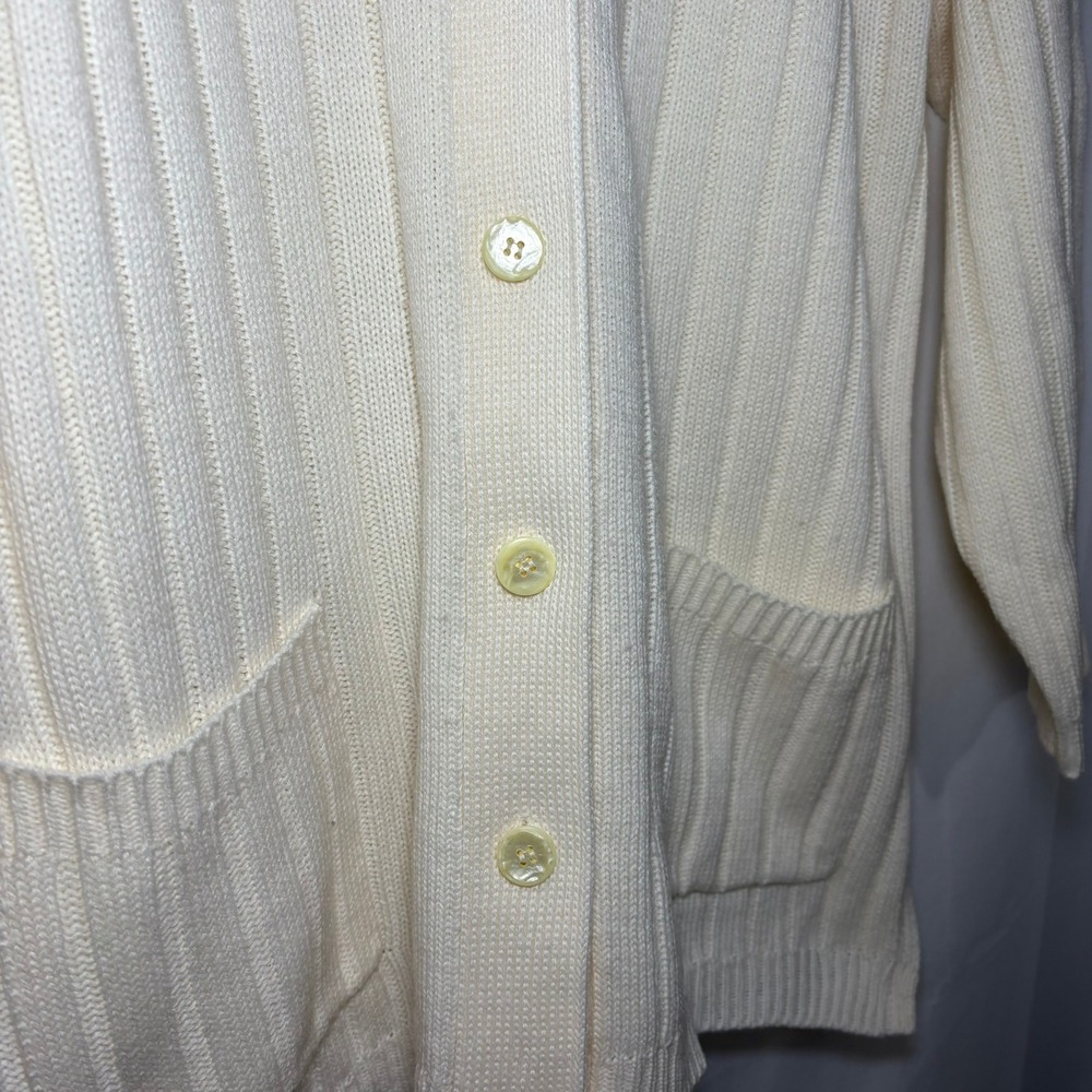 Vintage Bobbie Brooks Ivory Ribbed Knit Cardigan Sweater XL BB610SWF99 - Picture 2 of 8